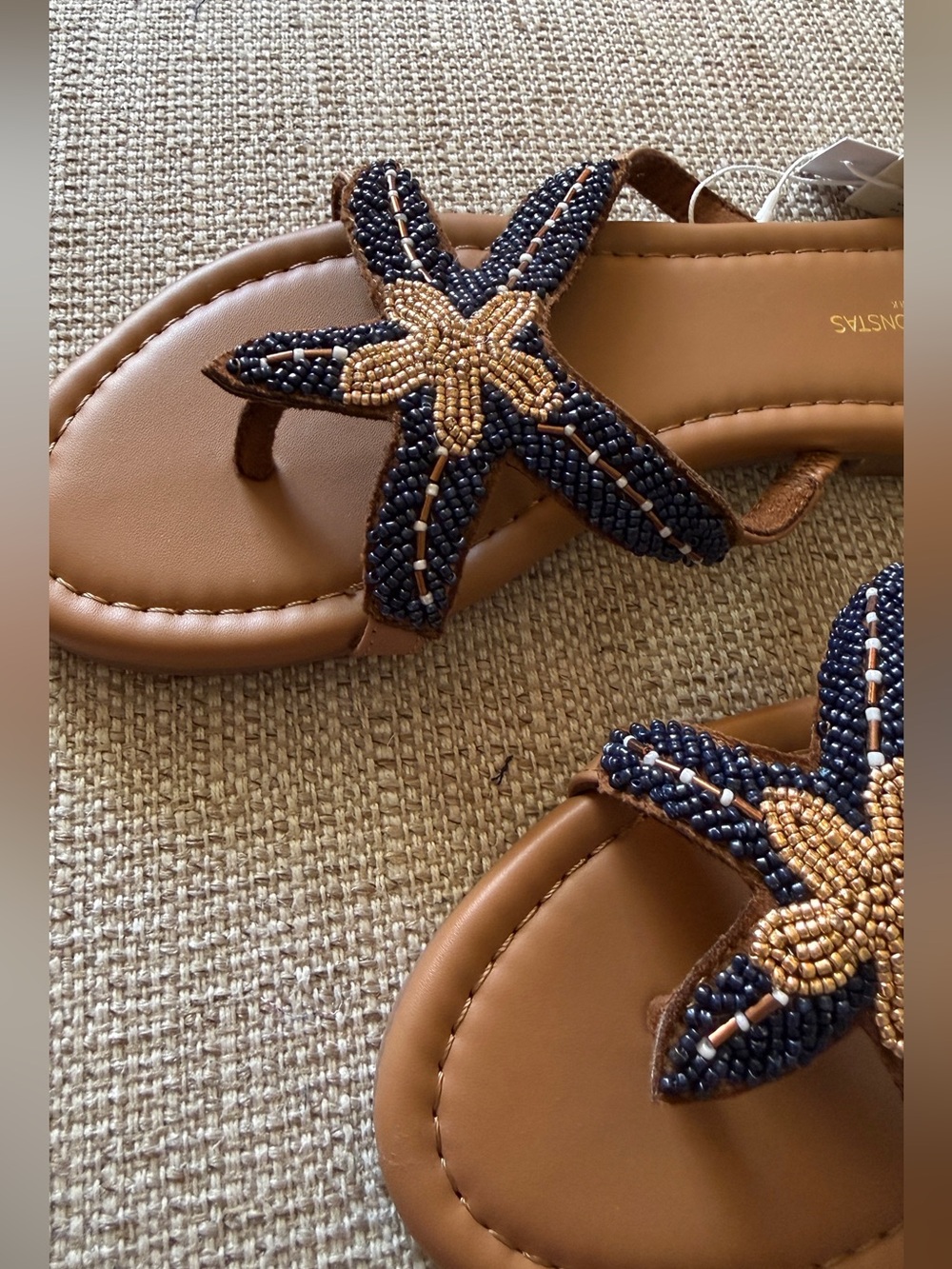 Caroline Constas Navy & Tan Starfish Beaded Flip Flop Beach Sandals - Picture 8 of 16